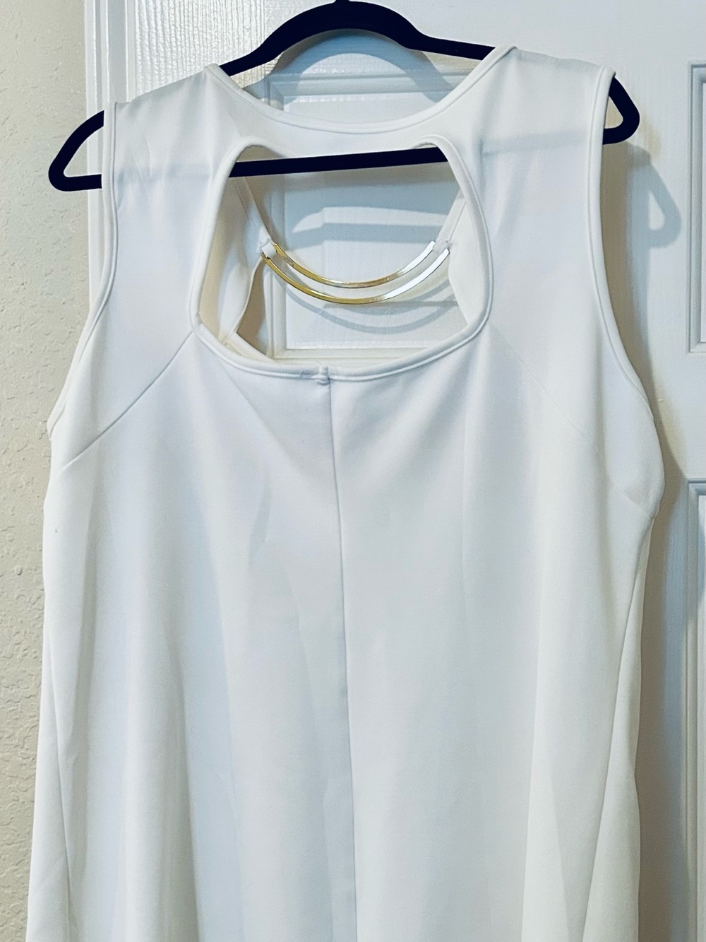 Backless White Cutout A-Line Dress with Gold Accent